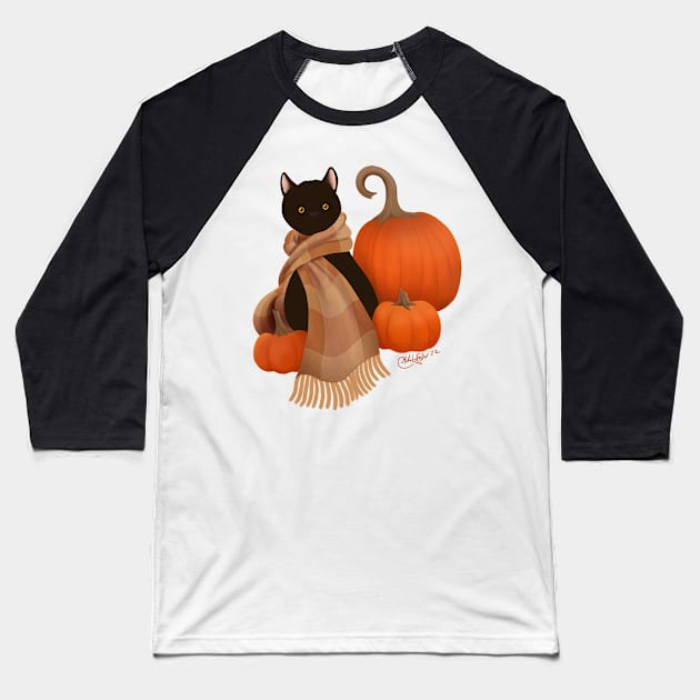 Pumpkin Cat Baseball T-Shirt by LunarFox